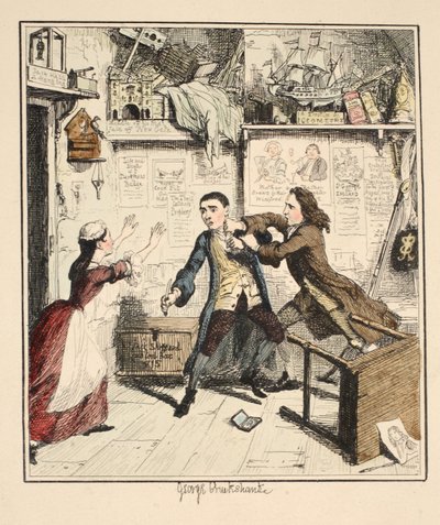 Jack Sheppard zeigt einen rachsüchtigen Charakter, Illustration aus Jack Sheppard: Eine Romanze von William Harrison Ainsworth, veröffentlicht 1839 von George Cruikshank