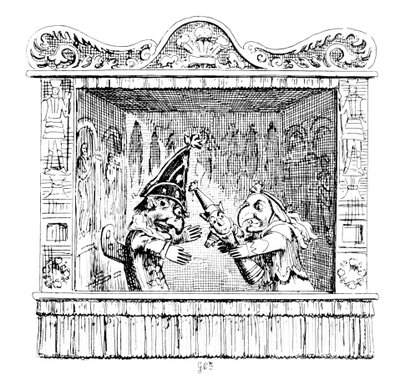 Judy drängt Mr. Punch, das Kind zu nehmen von George Cruikshank