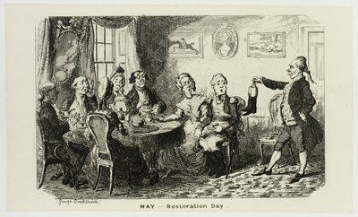 Mai - Tag der Wiederherstellung aus George Cruikshanks Stahlradierungen zu The Comic Almanacks: 1835-1853 von George Cruikshank