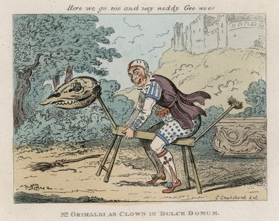 Mr. Joseph Grimaldi als Clown in Dulce Domum von George Cruikshank