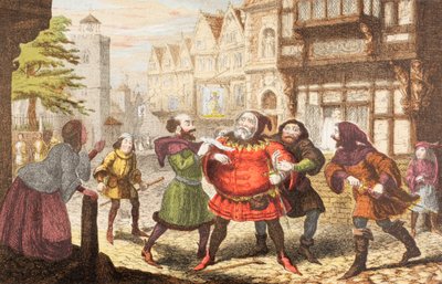 Mrs. Quickly lässt Sir John Falstaff in Henry IV, Teil 2 verhaften von George Cruikshank