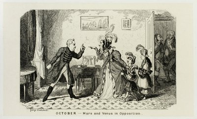 Oktober - Mars und Venus in Opposition aus George Cruikshanks Stahlradierungen für The Comic Almanacks: 1835-1853 von George Cruikshank