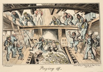 Abrechnung, aus Greenwich Hospital, eine Serie von Marine-Skizzen, die das Leben eines Kriegsschiffsmanns beschreiben, veröffentlicht 1826 von George Cruikshank