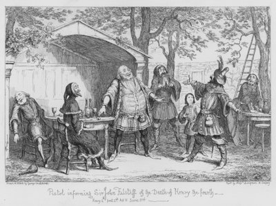 Pistol informiert Sir John Falstaff über den Tod von Heinrich IV. von George Cruikshank