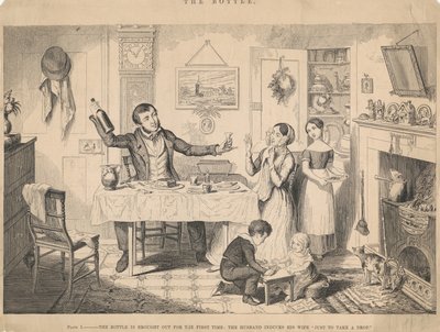 Tafel I, Die Flasche wird zum ersten Mal herausgeholt von George Cruikshank