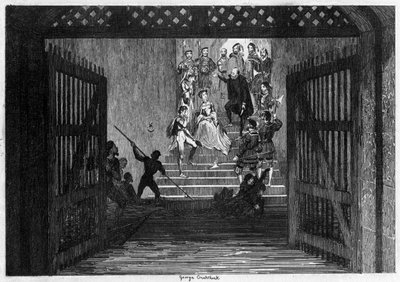 Prinzessin Elizabeth als Gefangene in den Tower of London gebracht, 1554, 1840 von George Cruikshank