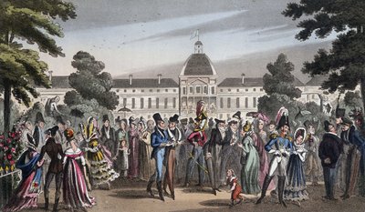 Promenade im Jardin des Tuileries - in "Life in Paris" von David Carey, London von George Cruikshank