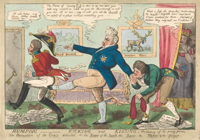 Rumping - Kicking and Kissing - oder - Abschneiden der Privy Purse von George Cruikshank