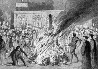 Die Verbrennung von Edward Underhill auf Tower Green, 1840 von George Cruikshank