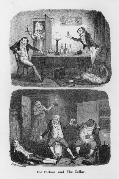 Das Wohnzimmer und der Keller (Stich) von George Cruikshank