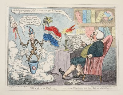 Die Wurzel des königlichen Übels, veröffentlicht 1835 (handkolorierte Gravur) von George Cruikshank