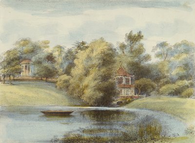 Chinesischer Tempel und Tempel des Eolus, Kew Gardens, Tafel 16 aus Kew Gardens: Eine Serie von vierundzwanzig Zeichnungen auf Stein, graviert von Charles Hullmandel (1789-1850), veröffentlicht 1820 von George Ernest after Papendiek