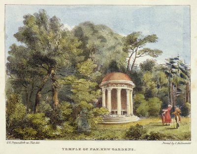 Tempel des Pan, Kew Gardens, Tafel 12 aus Kew Gardens: Eine Serie von vierundzwanzig Zeichnungen auf Stein, graviert von Charles Hullmandel (1789-1850), veröffentlicht 1820 von George Ernest after Papendiek