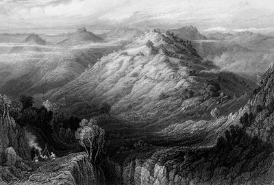 Die Abtei und Hügel von nahe Mussooree, 1838 von George Francis White