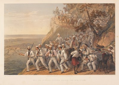 Die 1. Bengal Fusiliers marschieren von Dugshai herunter, 1857 von George Francklin Atkinson