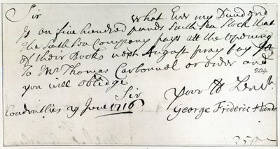 Brief von Händel, Juni 1716 von George Frederick Handel