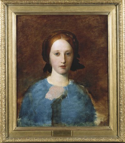 Porträt von Mrs. Prescott Decie, Brustbild, in einem blauen Kleid - eine Skizze von George Frederick Watts