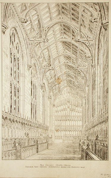 New College Chapel: Innenansicht mit alternativem Design für das vorgeschlagene Dach von George Gilbert Scott