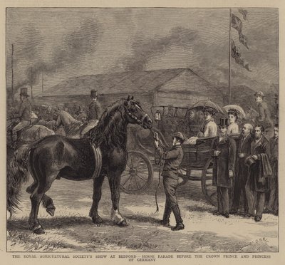 Die Ausstellung der Royal Agricultural Society in Bedford, Pferdeparade vor dem Kronprinzen und der Kronprinzessin von Deutschland von George Goodwin Kilburne