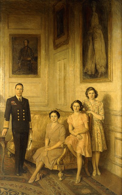 Die königliche Familie: König George VI., Königin Elizabeth und ihre zwei Töchter, Prinzessin Margaret und Prinzessin Elizabeth von George Harcourt