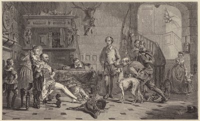 Shakespeare vor Sir Thomas Lucy wegen Wilderei vorgeführt (Stich) von George Harvey