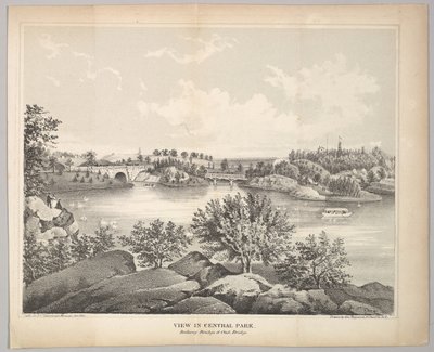 Ansicht im Central Park mit Balkonbrücke und Eichenbrücke, Valentines Handbuch von George Hayward