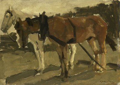 Ein braunes und ein weißes Pferd in Scheveningen von George Hendrik Breitner