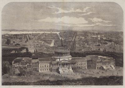 Vogelperspektive der Stadt Washington mit dem Kapitol im Vordergrund von George Henry Andrews