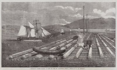 Kanadischer Holzhandel, ein Floß auf dem St. Lawrence von George Henry Andrews