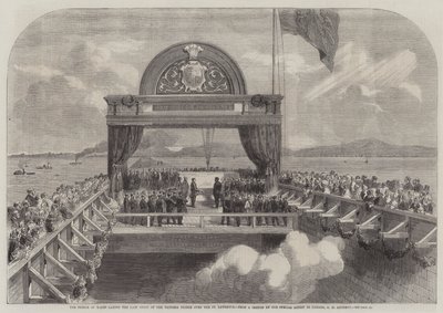 Der Prinz von Wales legt den letzten Stein der Victoria-Brücke über den St. Lawrence von George Henry Andrews