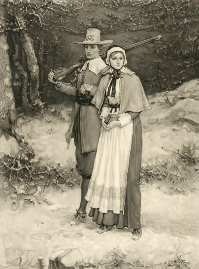 Puritanerpaar auf dem Weg zum Sonntagsgottesdienst (gestochen von Thomas Gold Appleton, 1885) von George Henry Boughton