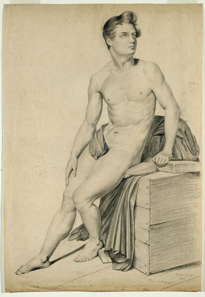 Männlicher Akt, kopiert von einer Lithographie, 1842 von George Henry Hall