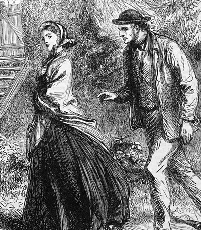 Illustration, die eine Frau darstellt, die einen Antrag von einem Mann ablehnt von George Housman Thomas