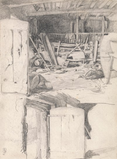 Studie für "Die Gans", 1867: Innenraum einer Scheune von George John Pinwell