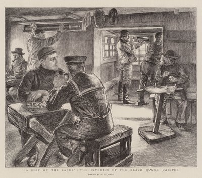 Ein Schiff auf dem Sand, das Innere des Strandhauses, Caister von George Kingston Jones