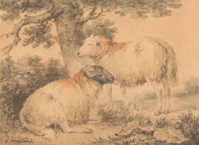 Ein Widder und ein Mutterschaf in einer Landschaft von George Morland