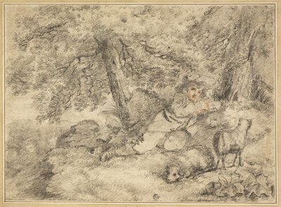 Hirtenjunge mit Lämmern im Wald von George Morland