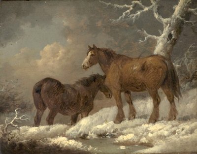 Zwei Pferde im Schnee von George Morland