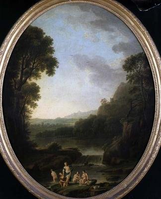 Eine bewaldete Landschaft mit Badenden von George Mullins