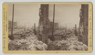 Stereograph der Washington Street von der Ecke LaSalle Street nach Osten nach dem Chicago-Feuer von 1871, 1871 von George N. Barnard