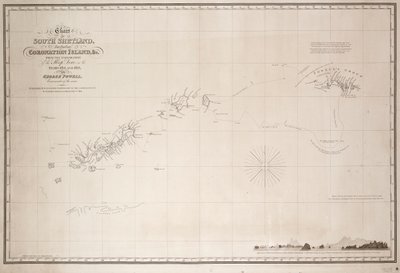 Karte von Süd-Shetland einschließlich Coronation Island, aus der Erkundung der Schaluppe Dove in den Jahren 1821 und 1822 durch George Powell von George Powell
