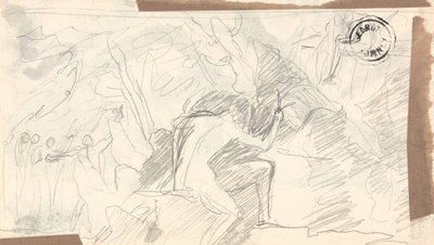 Nackter Mann in einer felsigen Wildnis mit entfernten Figuren von George Romney