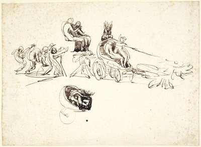 Studien eines Wagens mit zwei Figuren innen, andere Figuren dahinter von George Romney
