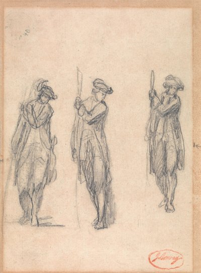 Drei Skizzen eines Mannes in Uniform von George Romney