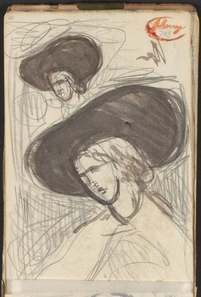Zwei Skizzen einer Dame mit Hut von George Romney