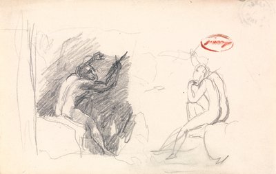 Zwei Skizzen eines sitzenden männlichen Aktes, Rückansicht von George Romney