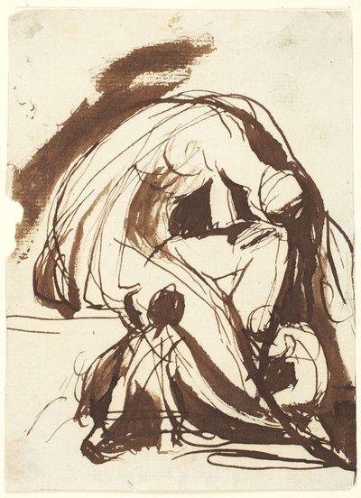 Frau in Trauer mit zwei Kindern von George Romney