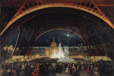 Nachtfest auf der Weltausstellung von 1889, unter dem Eiffelturm, ca. 1889 von George Roux