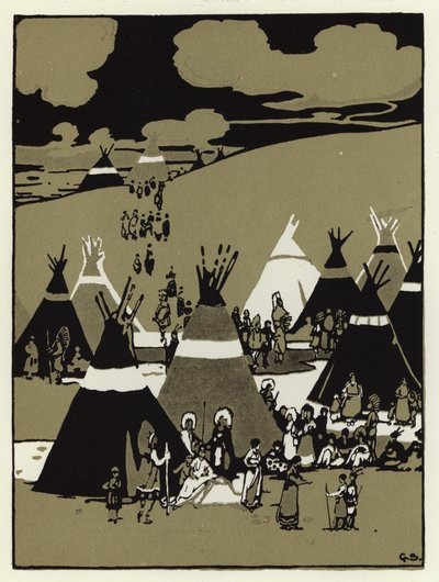 Am Abend kamen sie zu einem Lager (Farblithografie) von George Sheringham