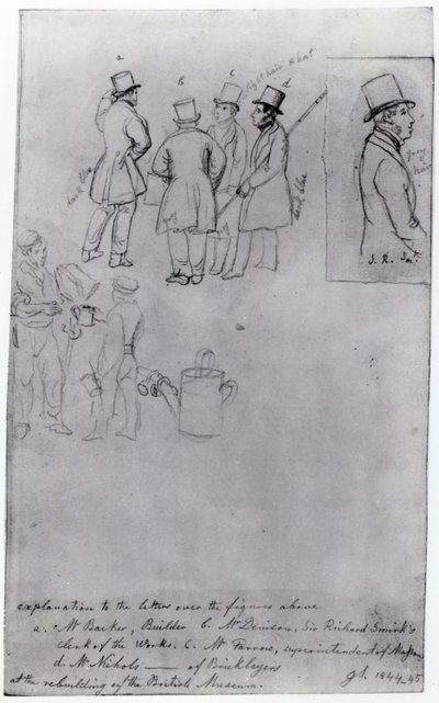 Bauarbeiter und Vermesser beim Wiederaufbau des British Museum, 1844 von George Snr Scharf